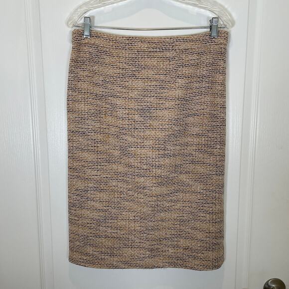 Rena Lange Tweed Skirt Suit Fringe Sequin Wool Cotton Beige Black White 10 - Picture 6 of 10